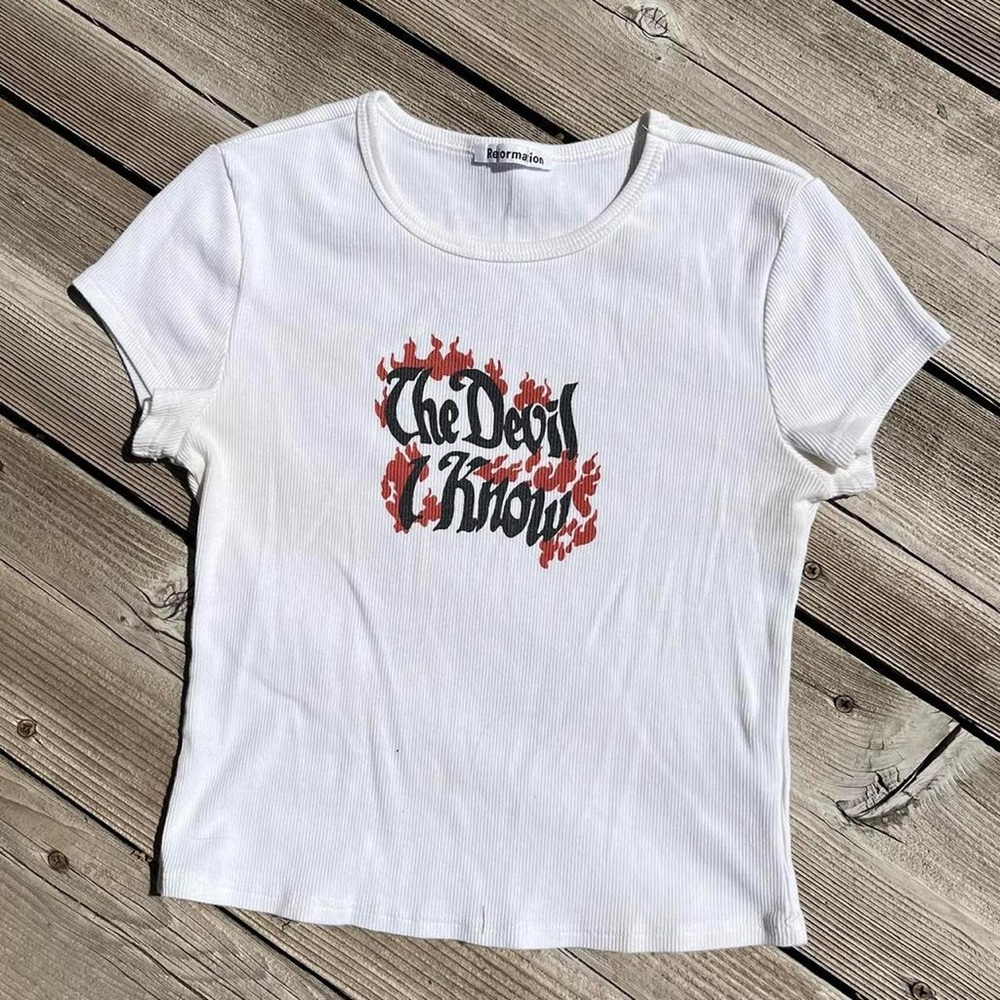 suki waterhouse x reformation collaboration “the devil i know” baby tee